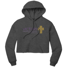 Load image into Gallery viewer, Crop_Hoodie_We_are_Victory_Dark_Grey_Heather_Front_Mockup.png