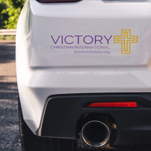 Load image into Gallery viewer, Victory_Bumper_Decals_ClearBumperSticker_Closeup_bumper_Mockup.png