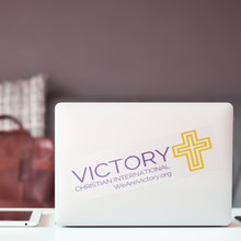 Load image into Gallery viewer, Victory_Bumper_Decals_ClearBumperSticker_Laptop_Mockup.png