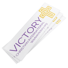 Load image into Gallery viewer, Victory_Bumper_Decals_ClearBumperSticker_Stack_Mockup.png
